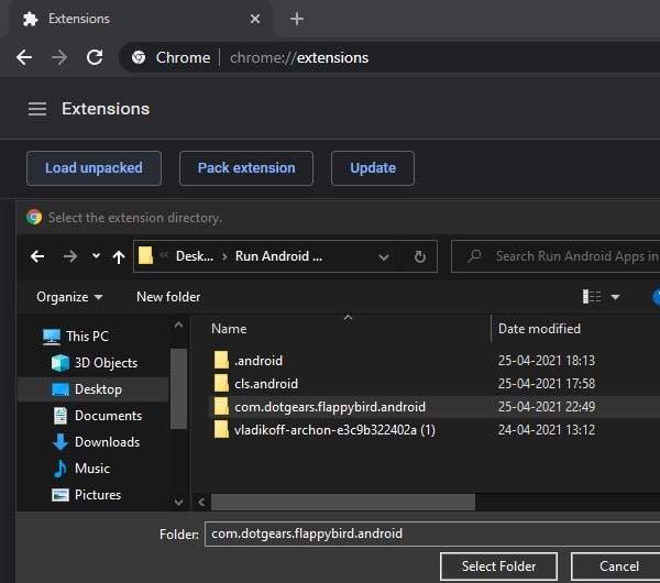 Select Flappy Bird Game to Run App in Chrome
