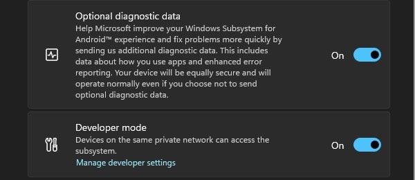 Enable Developer Mode and Diagnostic Data